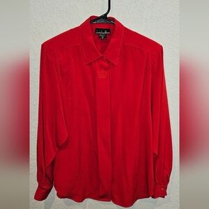 David Matthew red dressy button down blouse size 10
